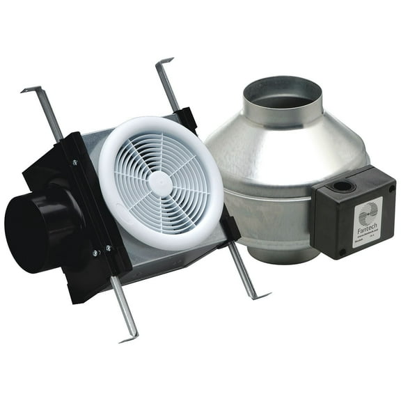 Fantech PB110 Inline Exhaust Bath Fan Kit, 110 CFM, Remote mount fan, for 4" duct CA2