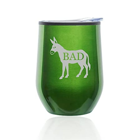 

Stemless Wine Tumbler Coffee Travel Mug Glass with Lid Bad Ass Donkey Funny (Green)