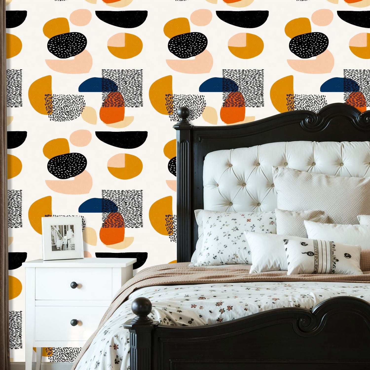 Peel and Stick Wallpaper 23.6in x 9.8ft Trendy abstract shapes Mid century inspired art organic Contact Paper Vinyl Waterproof Self Adhesive Wall Paper for Bedroom Shelf Cabinet Renter Friendly