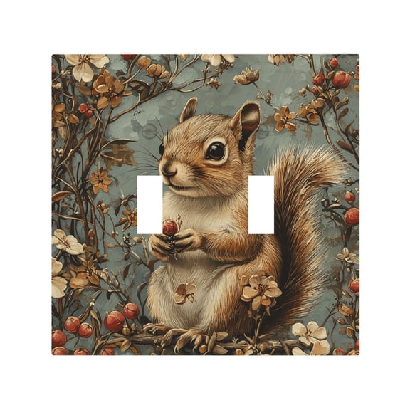 Squirrel Patterns Vintage 2 Gang Switch Wall Plate Decorative Double Toggle Cover with 4 Painted Screws for Home & Commercial Use