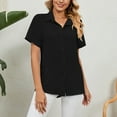 thumbnail image 5 of YYDGH Button Down Shirts for Women Solid Color Short Sleeve Blouse V Neck Collared Tops Black L, 5 of 6