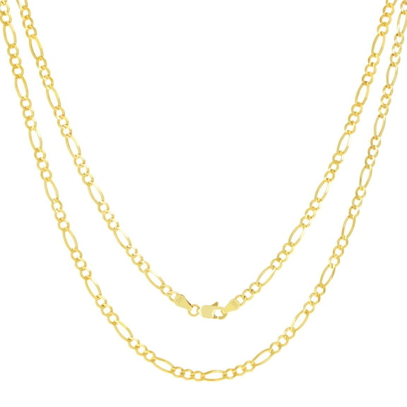 Nuragold 14k Real Yellow Gold Solid Figaro Link 3.5mm Chain Necklace (16"-30") Italian Jewelry for Men & Women