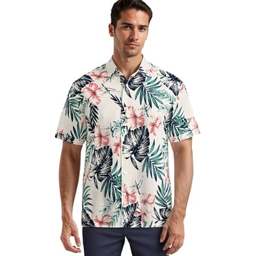 Café Luna Men's and Big Men's Multicolor Tropical Print Short Sleeve Woven Shirt, Sizes S-4X