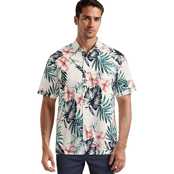 Café Luna Men's and Big Men's Multicolor Tropical Print Short Sleeve Woven Shirt, Sizes S-4X