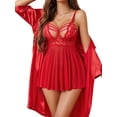 thumbnail image 3 of KISSGAL Lingerie Set for Women Sexy Babydoll Chemise Nighty Lace Mesh Teddy V Neck Sleepwear, 3 of 7
