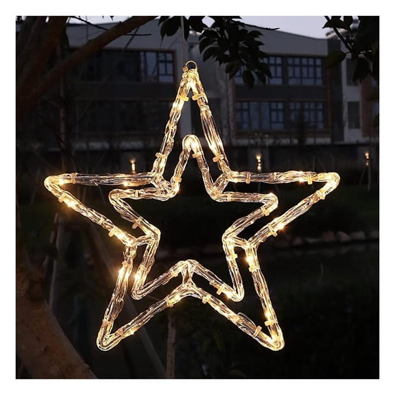 LED Christmas Star Light 13 Inch, 30 Warm White LEDs, 6 Hour Timer, Battery Powered, Waterproof Holiday Decorations
