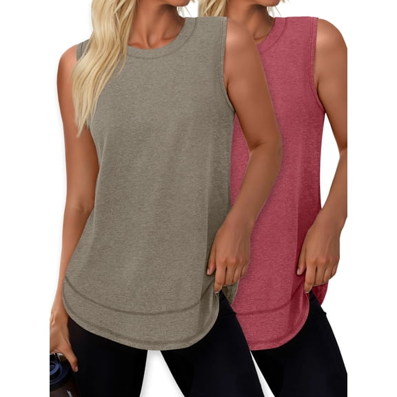 Rosvigor 2 Pack Womens Workout Tank Tops Lightweight Sleeveless Shirts for Women Loose Fit Tops for Athletic Running Tennis Yoga