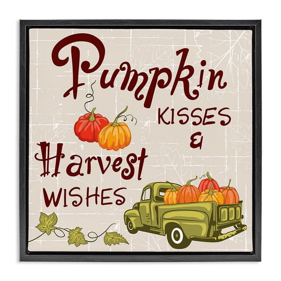 Stupell Industries Rustic Lodge Farmhouse Pumpkin Kisses Black Floating Frame Canvas Art, 18 x 18, by Diane Labombarbe