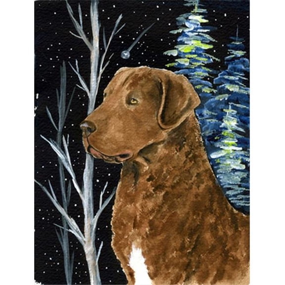Starry Night Chesapeake Bay Retriever Canvas Flag - House Size- 28 x 40 in.