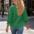 thumbnail image 5 of ClodeEU Women's Round Neck Puff 3/4 Sleeve Blouse,Casual Loose Tunic Top Green,Women's Plus S, 5 of 5