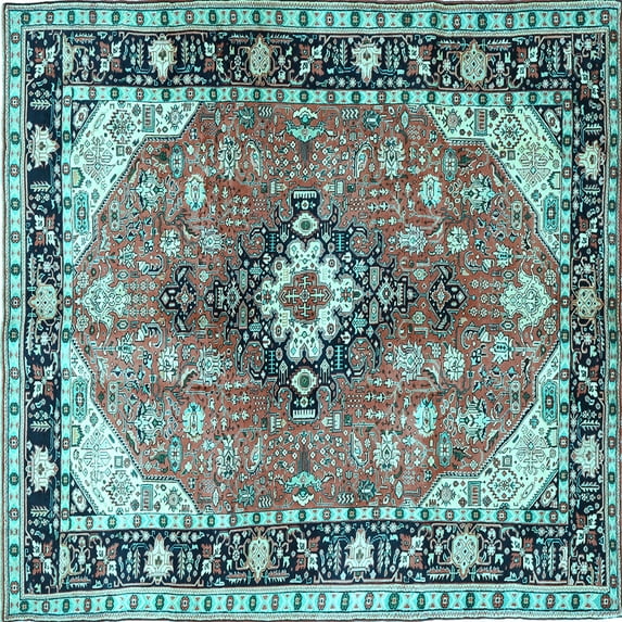 Ahgly Company Indoor Square Persian Light Blue Traditional Area Rugs, 5' Square