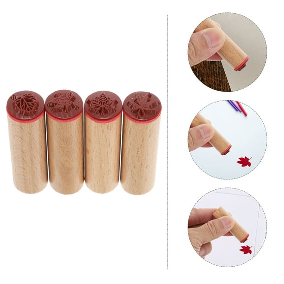4 Wooden Rubber Stamps Vintage Scrapbook Stamps Scrapbooking Sealing Stamper Seal Pasta Stamp Diary Inks Pad for DIY Craft Photo Album Envelopes Style 2