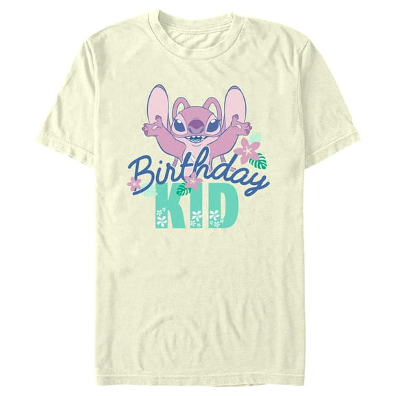 Men's Lilo & Stitch Angel Birthday Kid Graphic Tee Beige Small