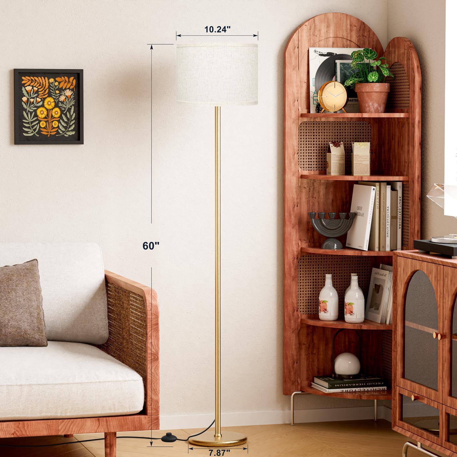 60'' Modern Floor Lamp With Shade  Tall Lamps For Living Room Bedroom Office Dining Beige Pole(without Bulb)