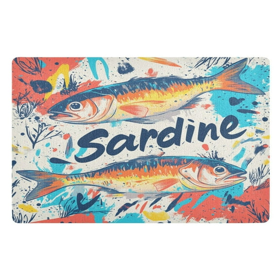 Yayeee Doormat for Indoor Entrance 32" x 20" Non Slippery Floor Rug, Yellow Sardines Pattern