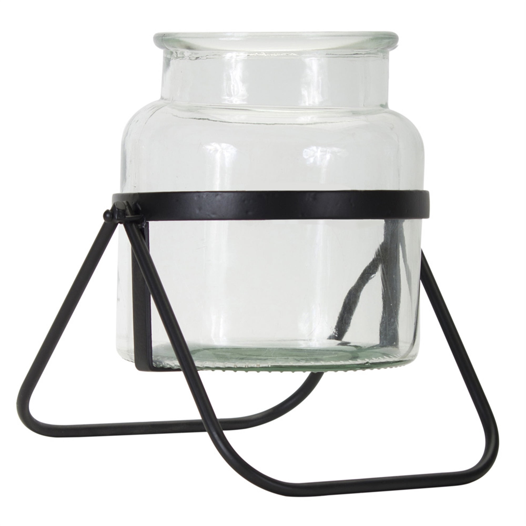 Set of 4 Clear and Black Glass Cylinder Vase with Metal Stand 9