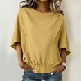 thumbnail image 2 of Miluxas Women's Linen Blend Batwing Sleeve Blouse - Boat Neck Solid Casual Tunic Top Summer Lightweight Comfy Travel Outfits Yellow, 2 of 9