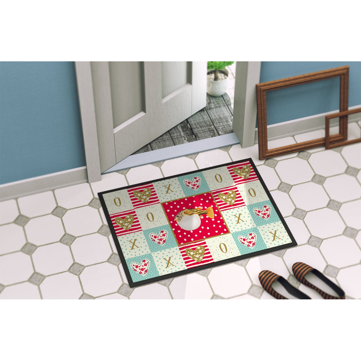 Puffer Fish Love Door Mat