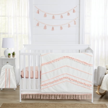 UPC: 0846480091202 | Boho Fringe White and Pink 4 Piece Crib Bedding Set by Sweet Jojo Designs