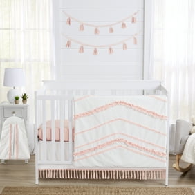 Boho Fringe White and Pink 4 Piece Crib Bedding Set by Sweet Jojo Designs