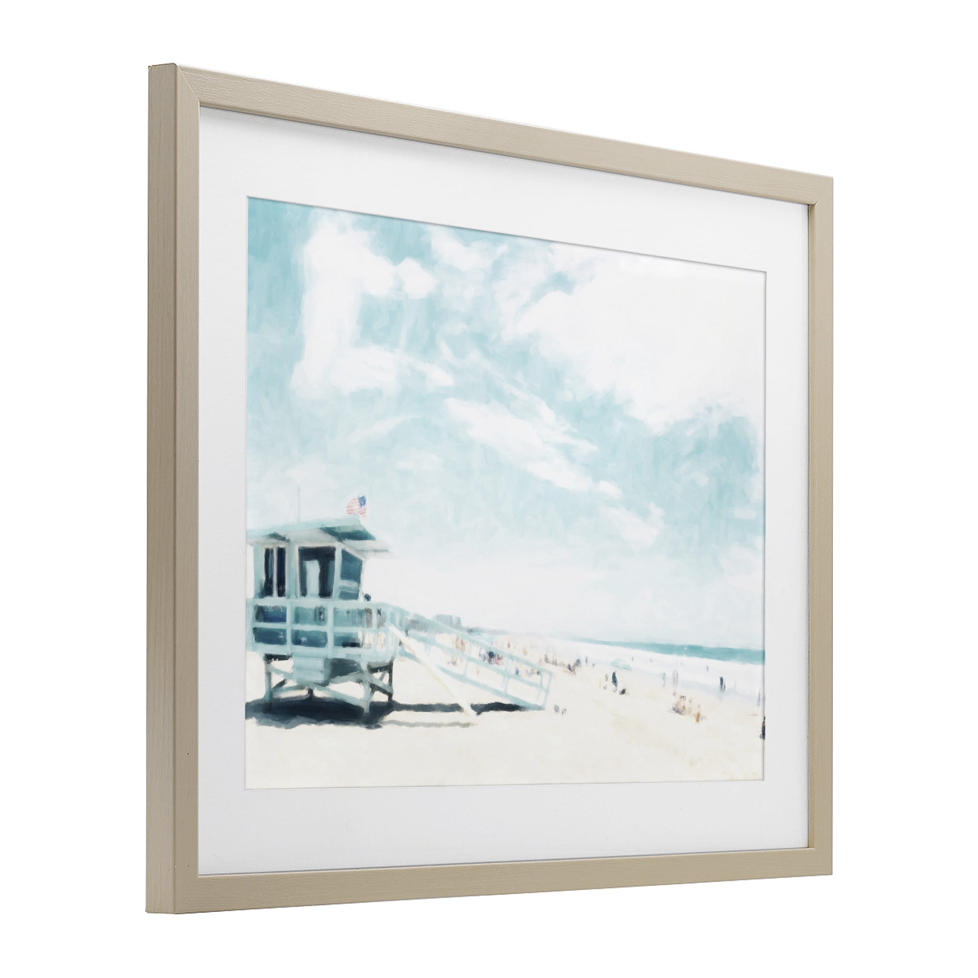 Stupell Industries Blue Beach Station Birch Framed Print Under Glass, design by Kim Curinga