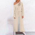 thumbnail image 4 of YUGYXL Women's 2 Piece Lounge Outfit Sweater Set Long Sleeve Crop Knit Top and Wide Leg Long Pants Sweatsuit Beige XXXL, 4 of 7