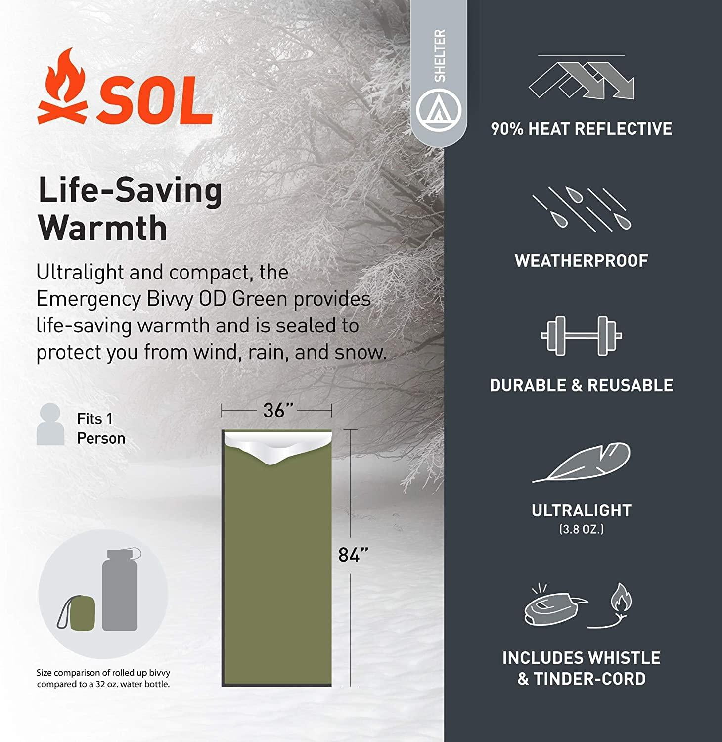 Survive Outdoors Longer 90% Emergency Bivvy - Comes With Whistle & Tinder Paracord Drawstring Add To Kit Hiking Gear Waterproof  Windproof Tear-resistant