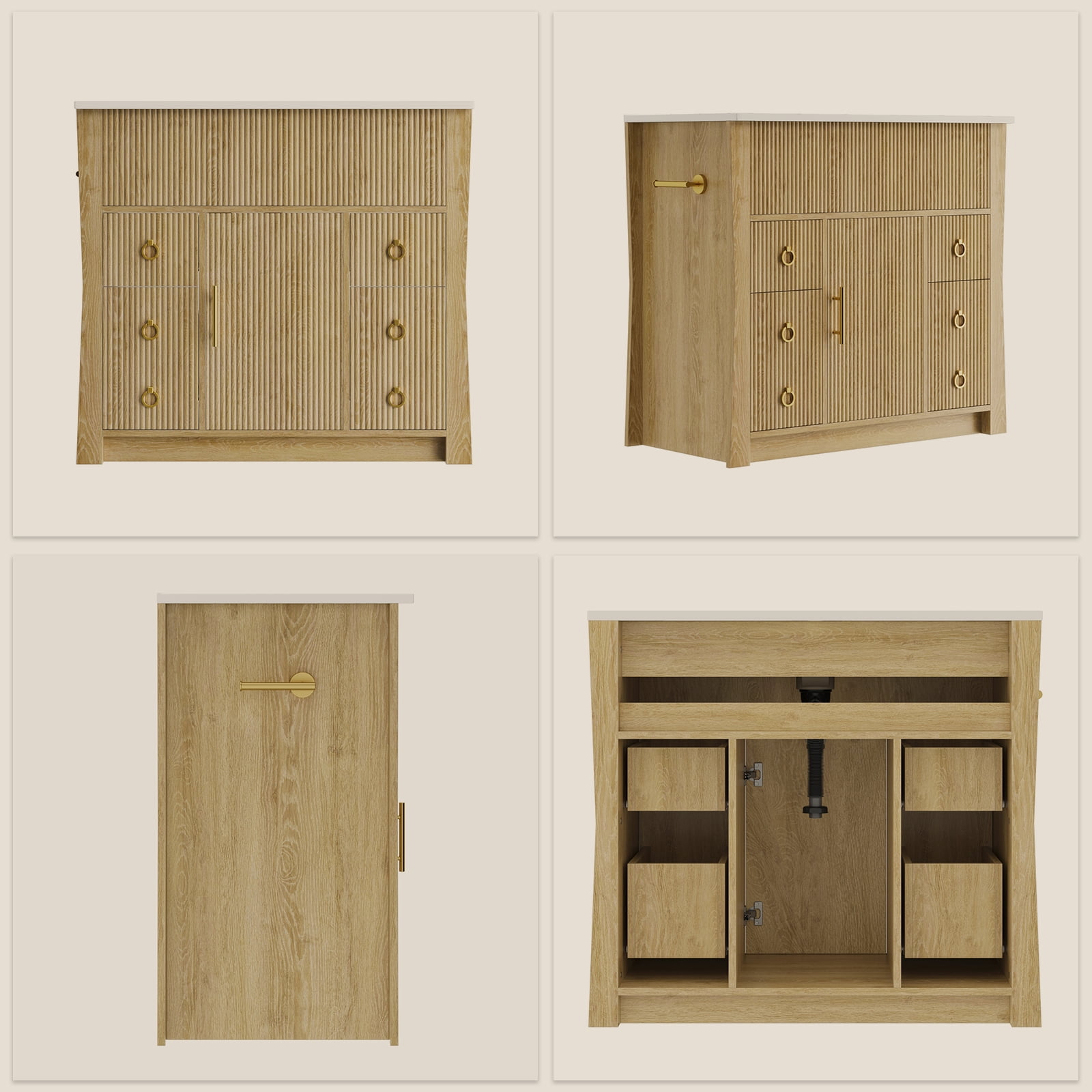 36-inch bathroom vanity, bathroom sink cabinet, with ceramic sink and drainage pipe, and equipped with 4 drawers and 1 door bathroom vanity, made of high-quality wood