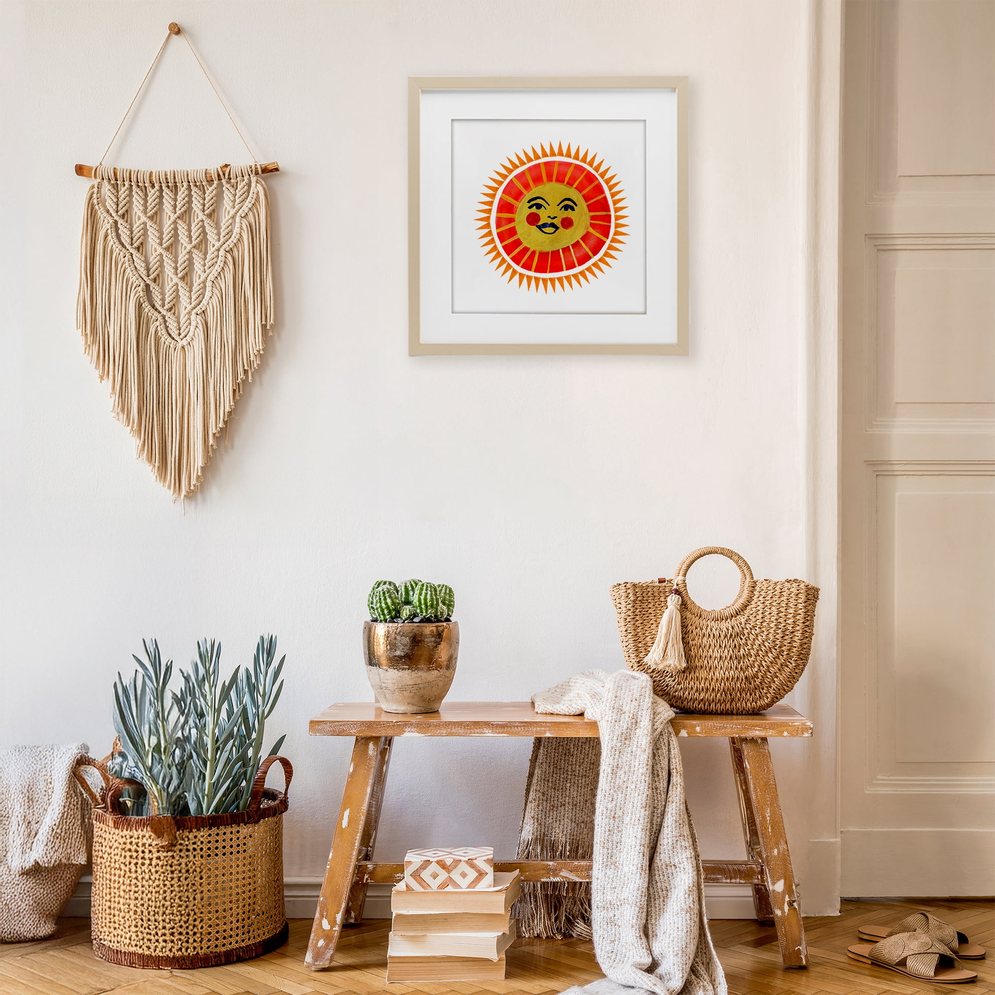 Stupell Industries Cheerful Boho Sun Birch Framed Print Under Glass, design by Katherine Herrell Studio