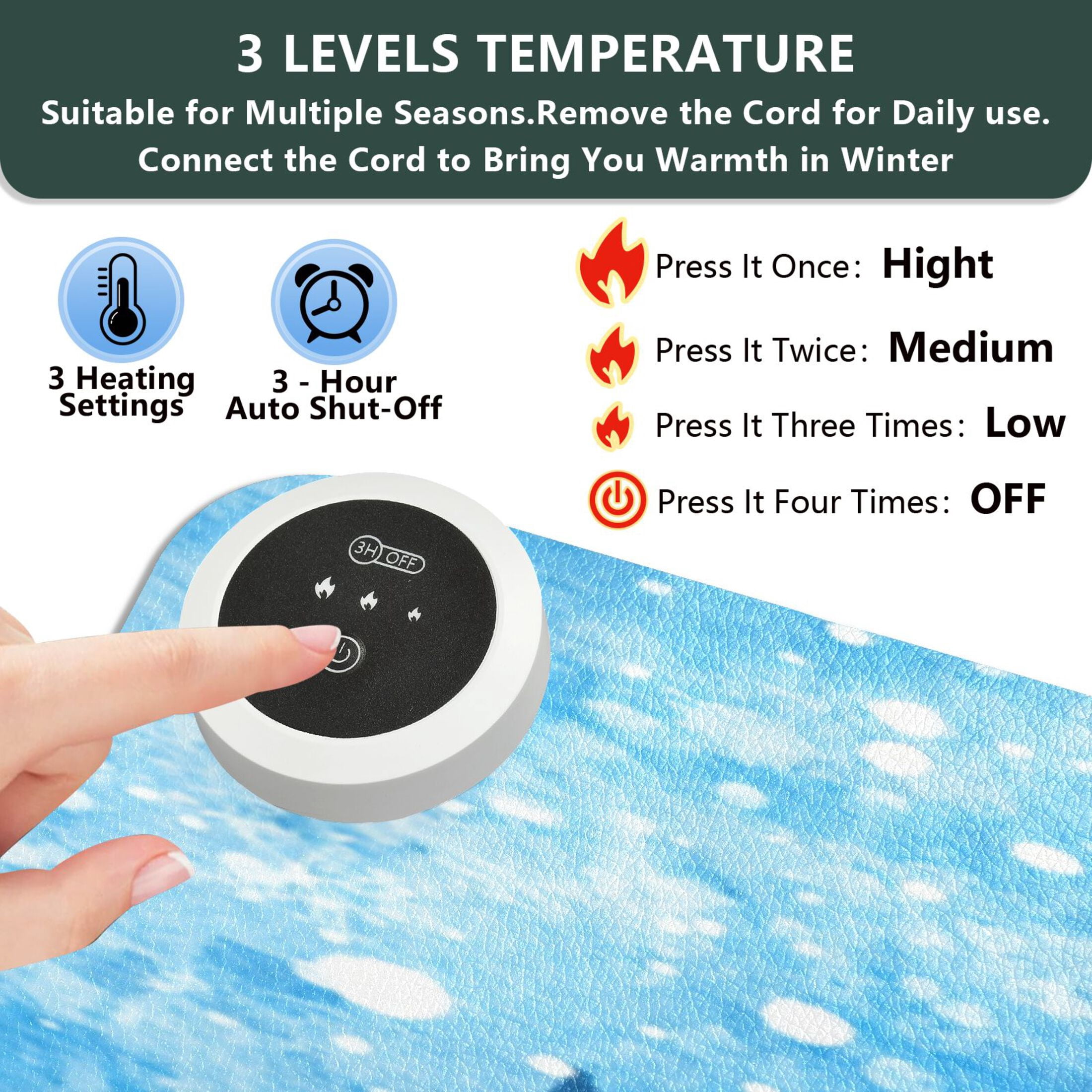 Large Heated Desk Mat Mouse Pad 31.5"x13"PU Leather Graphene Heating Desk Warmer with 3 Temperature Settings 110V US Plug Non-Slip Warm Pad for Home, Office, and Gaming Three Blue Cute Snowmen