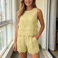 thumbnail image 2 of DHFJKG Women Boho 2 Piece Sets Summer Beach Clothes Lace Hallow Out Sleeveless Tank Tops And Shorts Vacation Outfits, 2 of 4