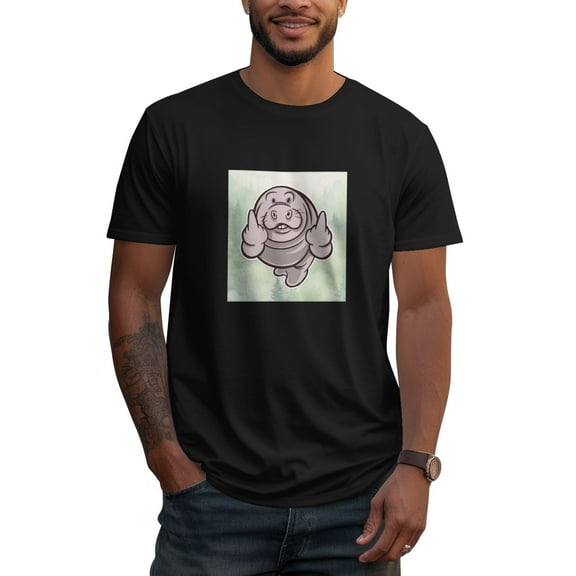 Manatee1 Mens 100% Cotton Short Sleeve T-Shirt 180g Round Neck Casual Fashion T-Shirt