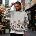 thumbnail image 5 of Hsovts Men Holiday Fall Pullover Hoodie, Halloween Pumpkin Ghost Graphic Print Drawstring Hood Sweatshirt with Pocket Gray M, 5 of 6