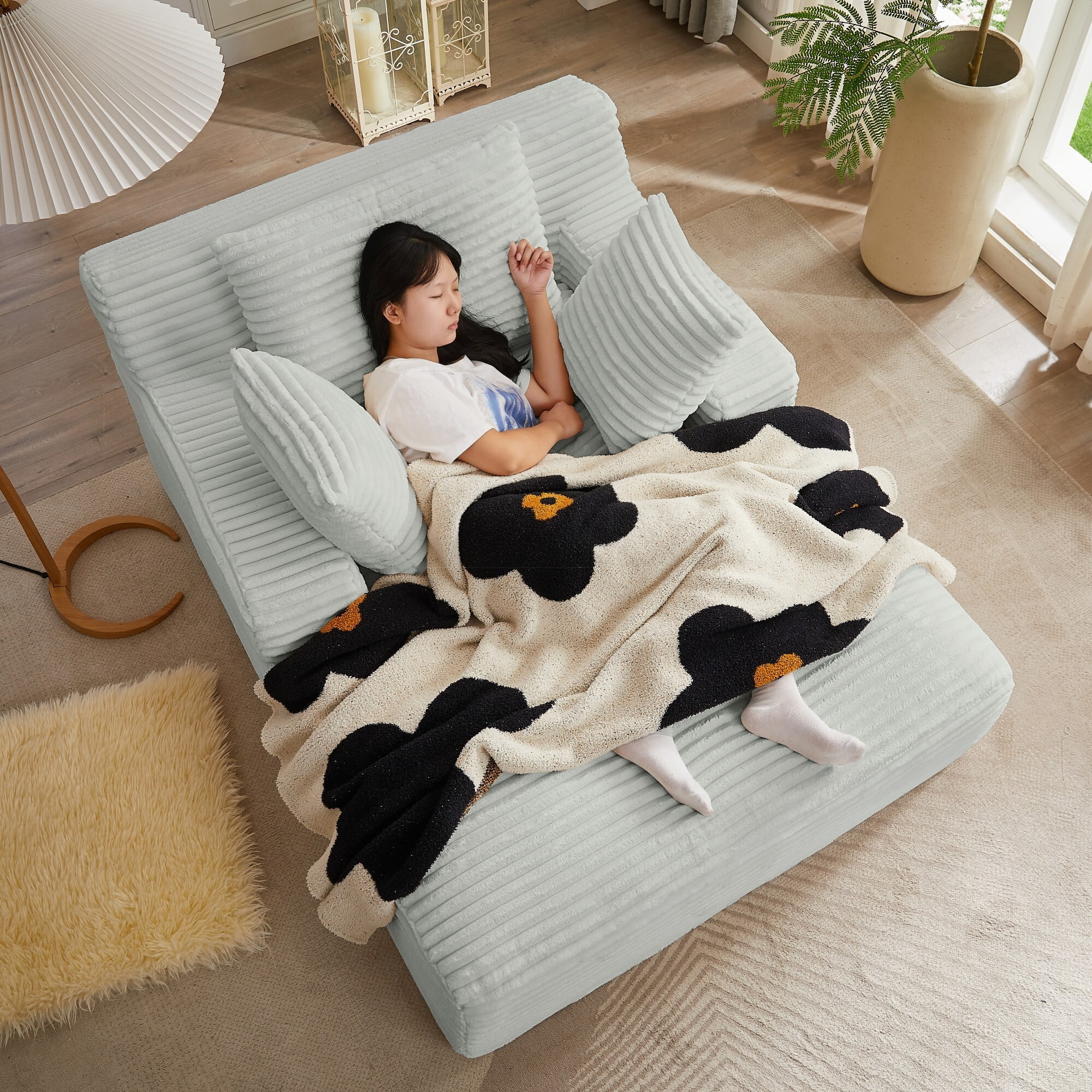 DEALTOPS 66.1" Oversized Comfy Lounge Chair, Corduroy Foam Sofa Chair with Pillows, No Assembly, Living Room or Bedroom, Light Gray