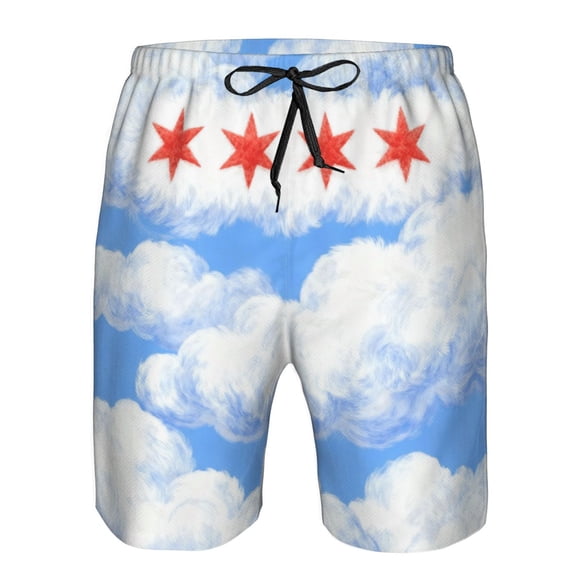 Men's Beach Shorts Chicagoan Flag Style Board Shorts Summer Swim Trunks with Mesh Liner XX-Large