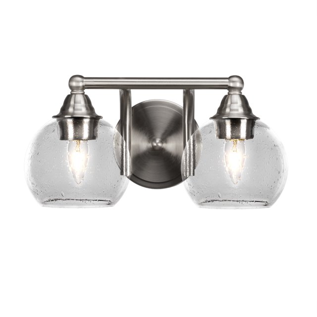 Barra de baño Paramount 2 Light en acabado níquel cepillado con vidrio burbuja transparente de 5.75 "