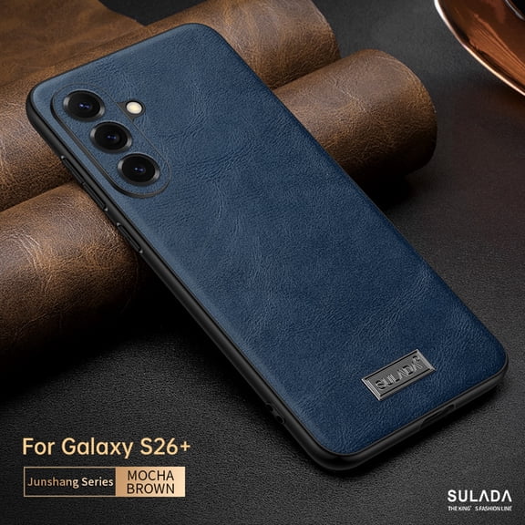 ELEHOLD Case for Samsung Galaxy S26 , Leather Finish Slim Shockproof Hybrid Case, Wireless Charging Compatible,Blue