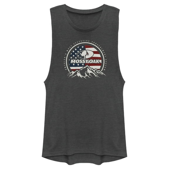 Junior's Mossy Oak Patriotic Valley Logo  Festival Muscle Graphic Tee Charcoal X Small