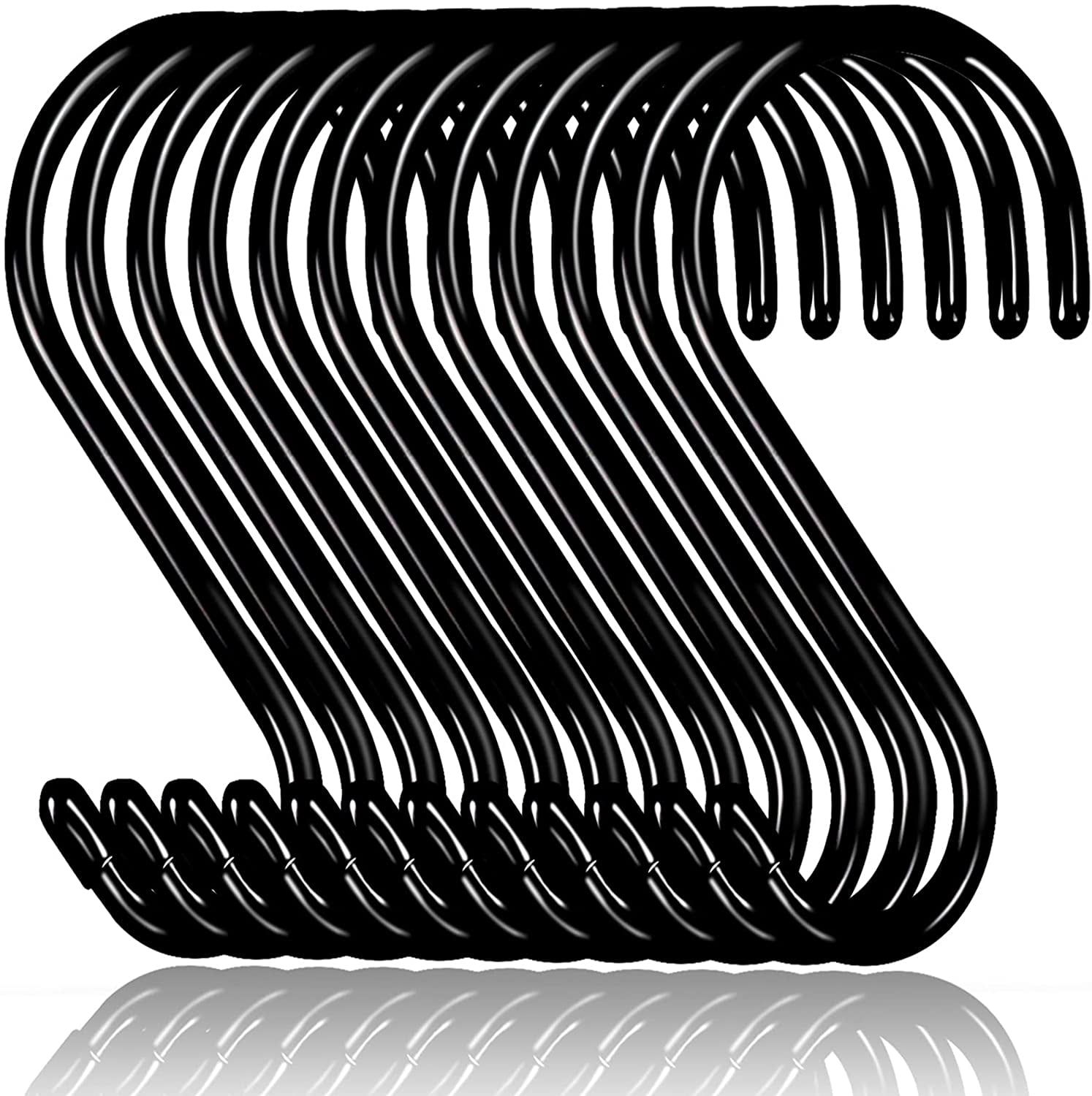 12 Pack S Hooks for Hanging, Non Slip Rubber Coated S Hooks,Steel Metal Black Vinyl Coated S Hooks for Hanging Plants,Closet Rod,Jeans,Jewelry Kitchen Pot Pan