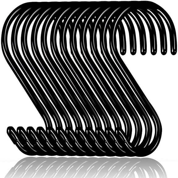 12 Pack S Hooks for Hanging, Non Slip Rubber Coated S Hooks,Steel Metal Black Vinyl Coated S Hooks for Hanging Plants,Closet Rod,Jeans,Jewelry Kitchen Pot Pan