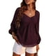thumbnail image 4 of Tops Con Cuello En V Para Mujer, Blusa De Manga Larga De Material De Gasa Con Estampado De Puntos Elásticos Encantadores Para Vacaciones En La Oficina, 4 of 6