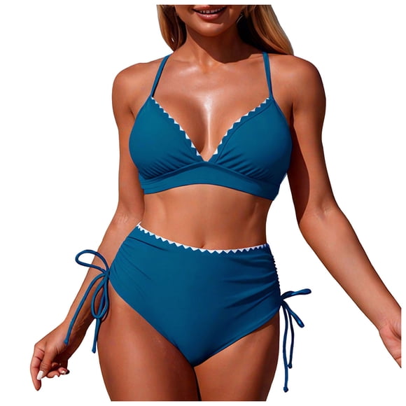 Zanarzt Women's Bikini Swimsuit Women High Waisted Bikini Push Up Two Piece Swimsuits High Waist Print Bikini Set Navy,XL