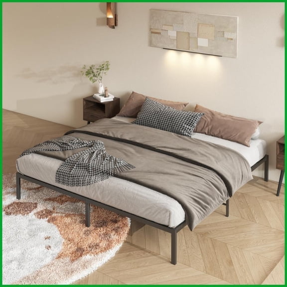 King Size Metal Platform Bed Frame - No Box Spring Needed, Sturdy Black Bedframe for Master Bedroom