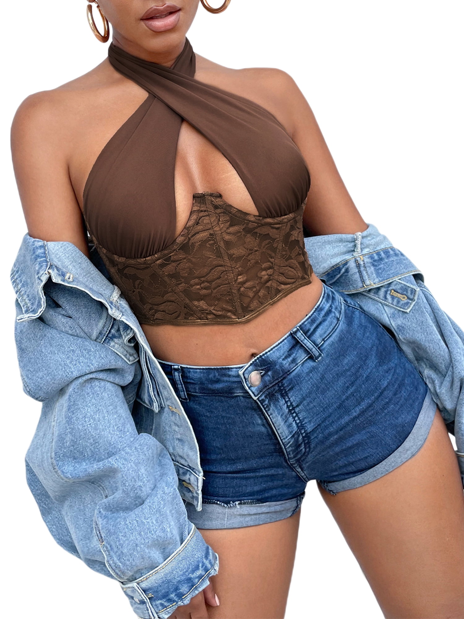 lace halter crop top