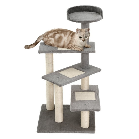 PawHut 40" 5-Level Revolving Stair Cat Tree Scratcher Climbing Activity Tower with Play Center and Resting Perch, Grey
