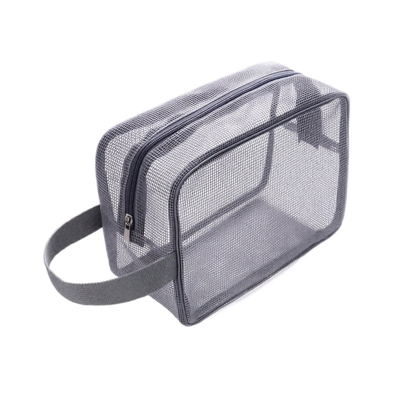 Mesh Toiletry Bag, Portable Gray Lightweight, 1 Pack with Hand Carry Strap for Men, Travel Shower Organizer Transparent Cosmetic Pouch for Gym Business Trip Bathroom Toiletries Storage