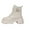 Beige, variant on Beige Ladies British Style Lace Up Ankle Boots Round Toe Thick Sole Chunky Heel Solid Color Casual Comfortable Mid Heel Booties
