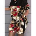 thumbnail image 2 of Conjunto de dos piezas con estampado de patchwork, conjuntos de camiseta y pantalones cortos de manga corta con cuello redondo, ropa de mujer, 2 of 4