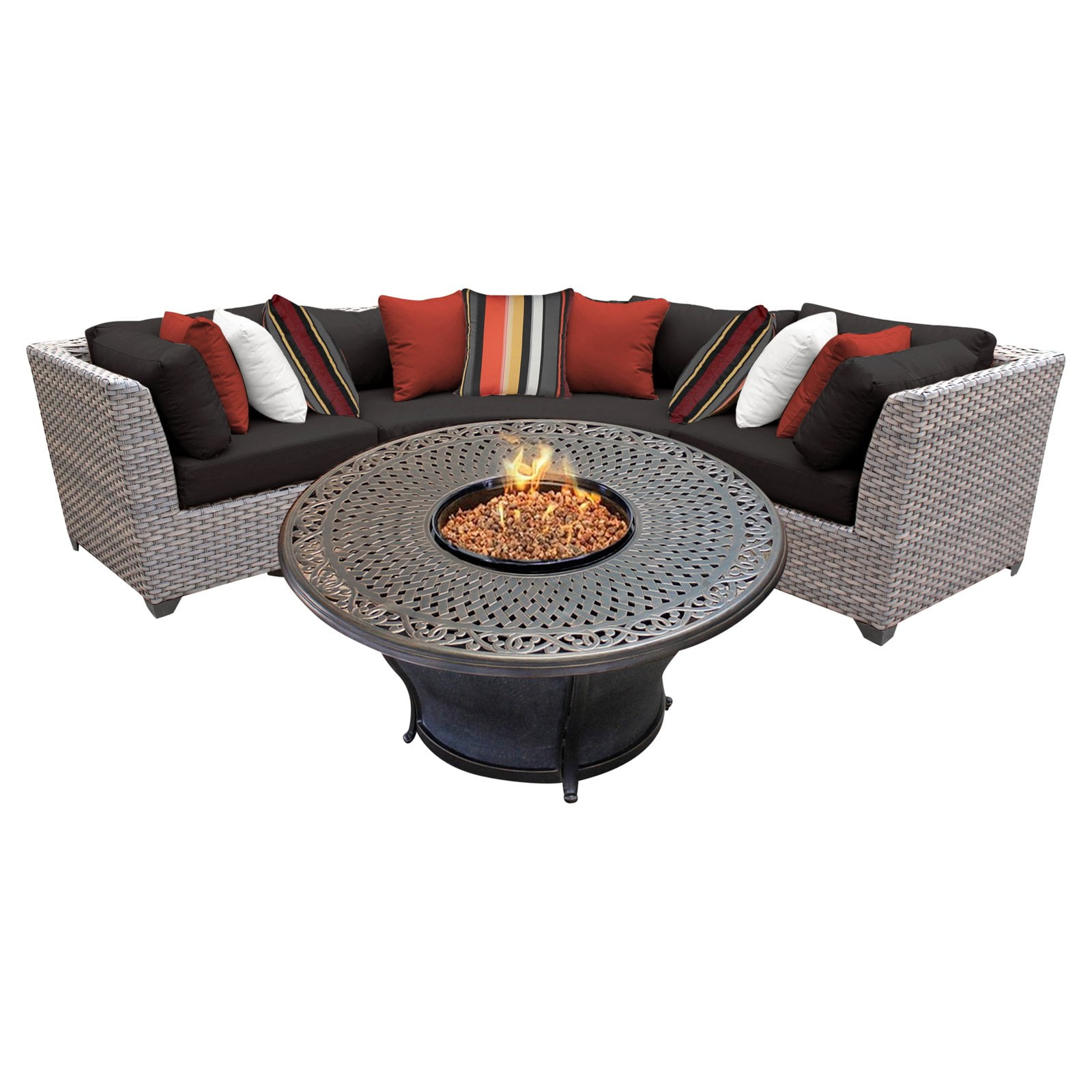 Tk Classics Florence Wicker Patio Set With Charleston Fire Pit Table Walmart Com Walmart Com