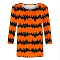thumbnail image 5 of Uootdi Halloween Tops for Women 3/4 Sleeve Crew Neck Orange Black Stripe Bat All Over Print Womens Graphic Tees Oversized Fit Halloween Party Night Soft Breathable Womens Casual Shirts Gift, 5 of 6